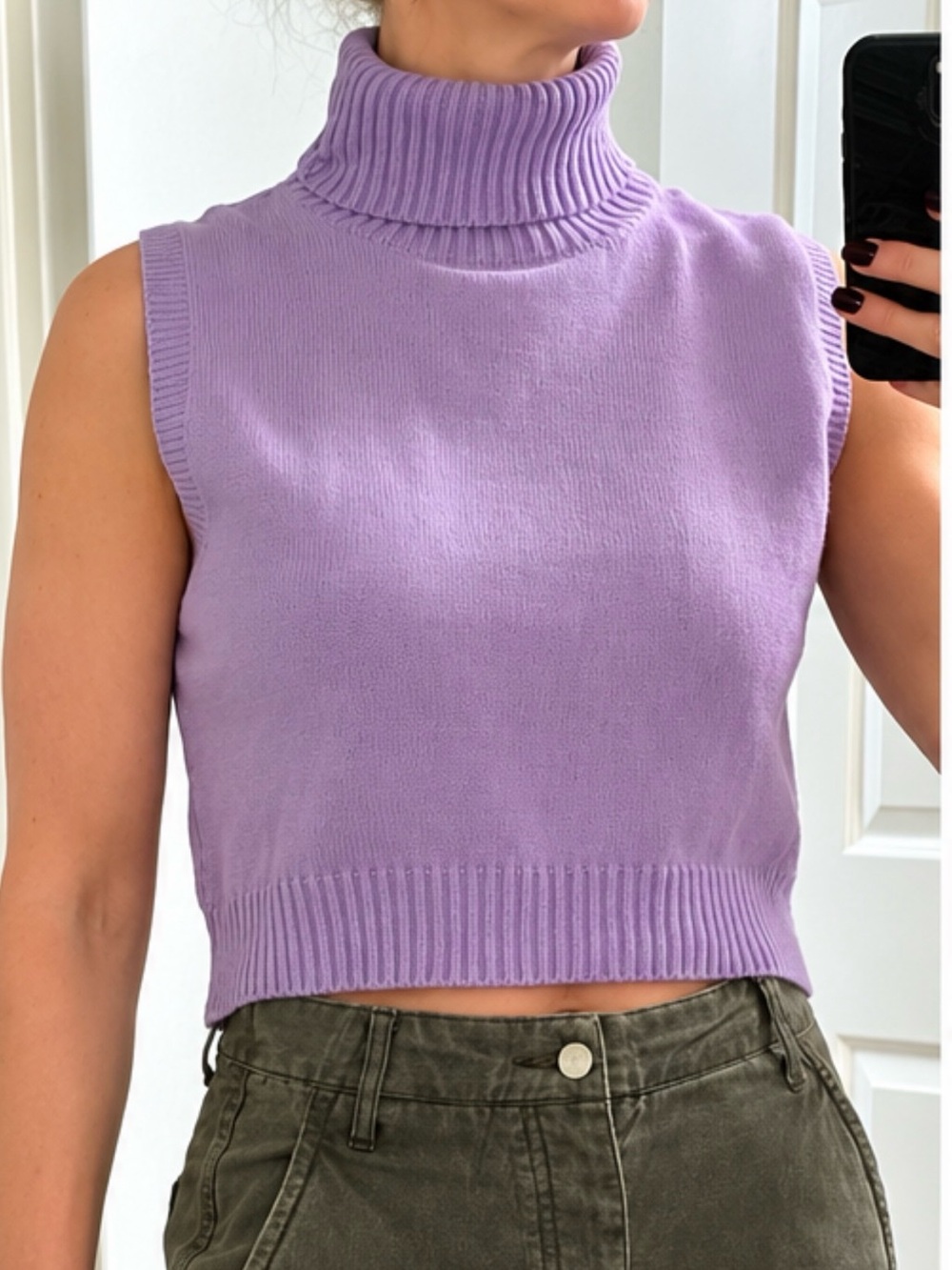 Papermoon Lavender Sleeveless Turtleneck Crop Sweater